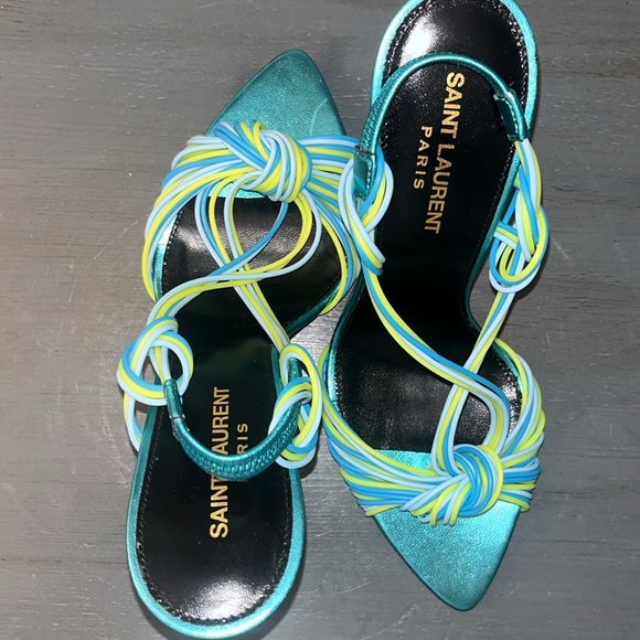 YSL Saint Laurent Gippy Multicolor Strappy Knot Patent Leather Sandal 38.5-US 8 - Picture 13 of 17